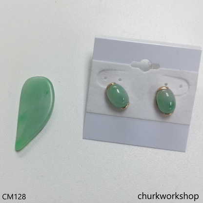 Reserved for Mckee  Light green jade cabochon 14K white gold ear studs