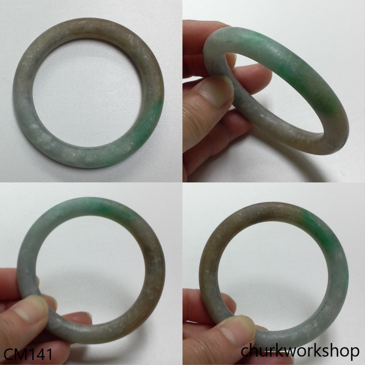Custom cut multi-color jade bangle