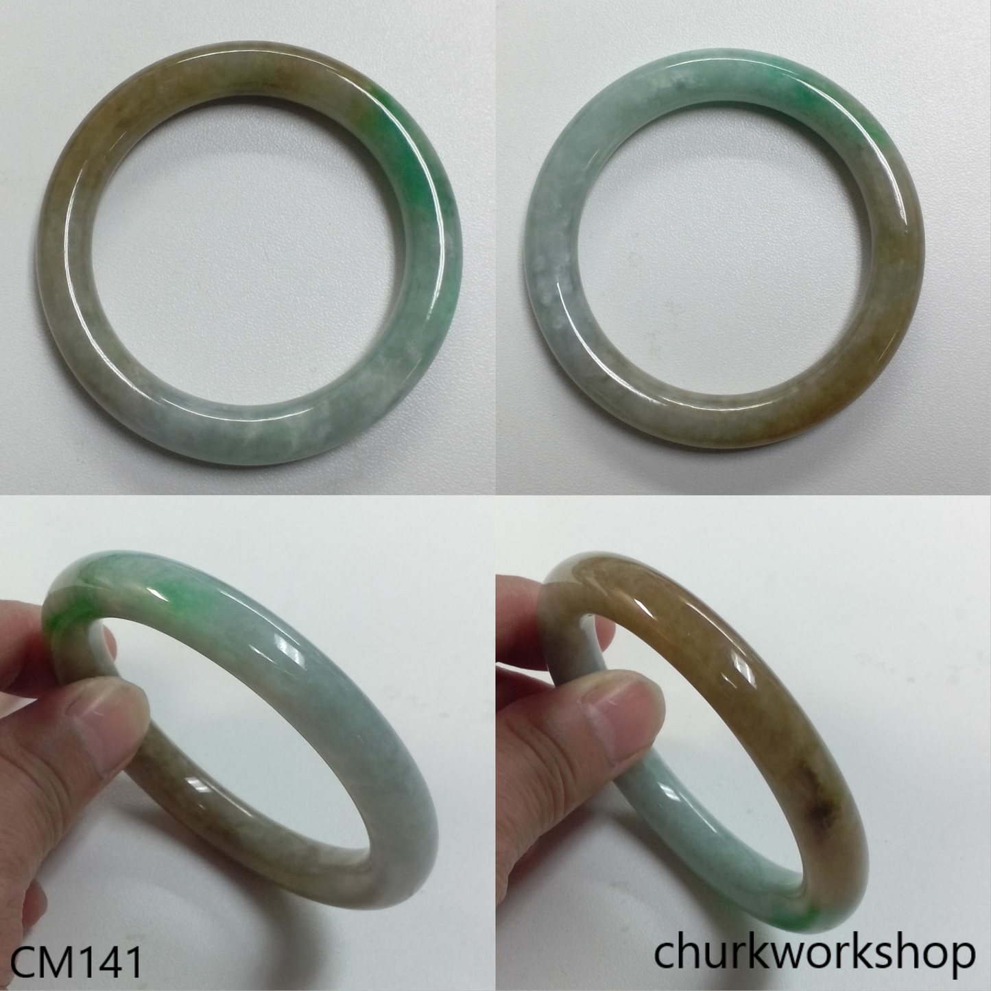 Custom cut multi-color jade bangle