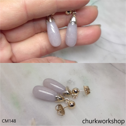Custom lavender jade rain drop earrings