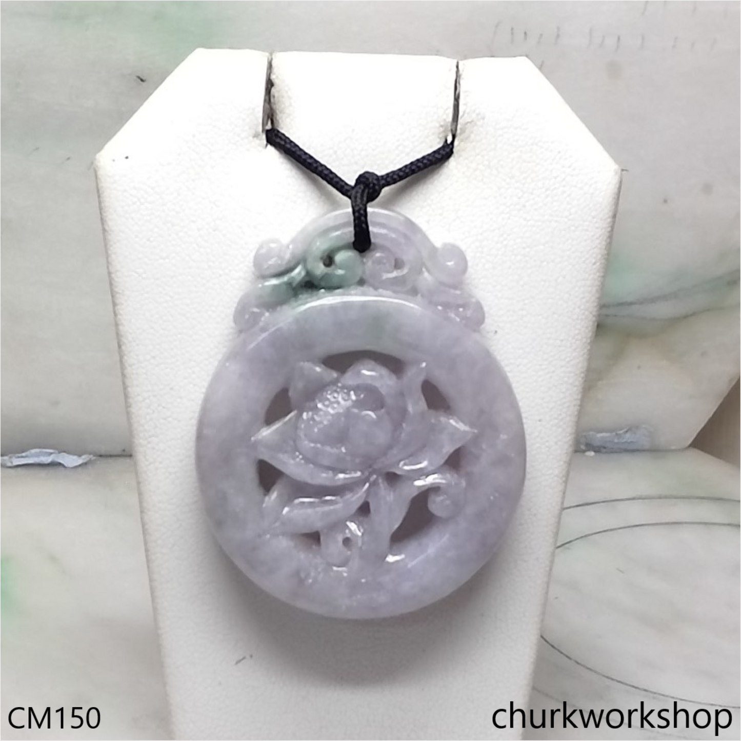 Custom lavender jade lotus pendant