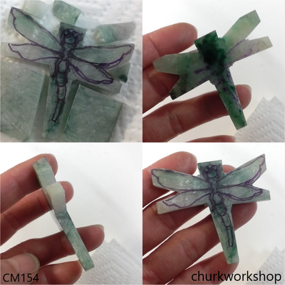 Custom cut bluish green dragonfly pendant