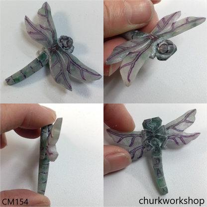Custom cut bluish green dragonfly pendant