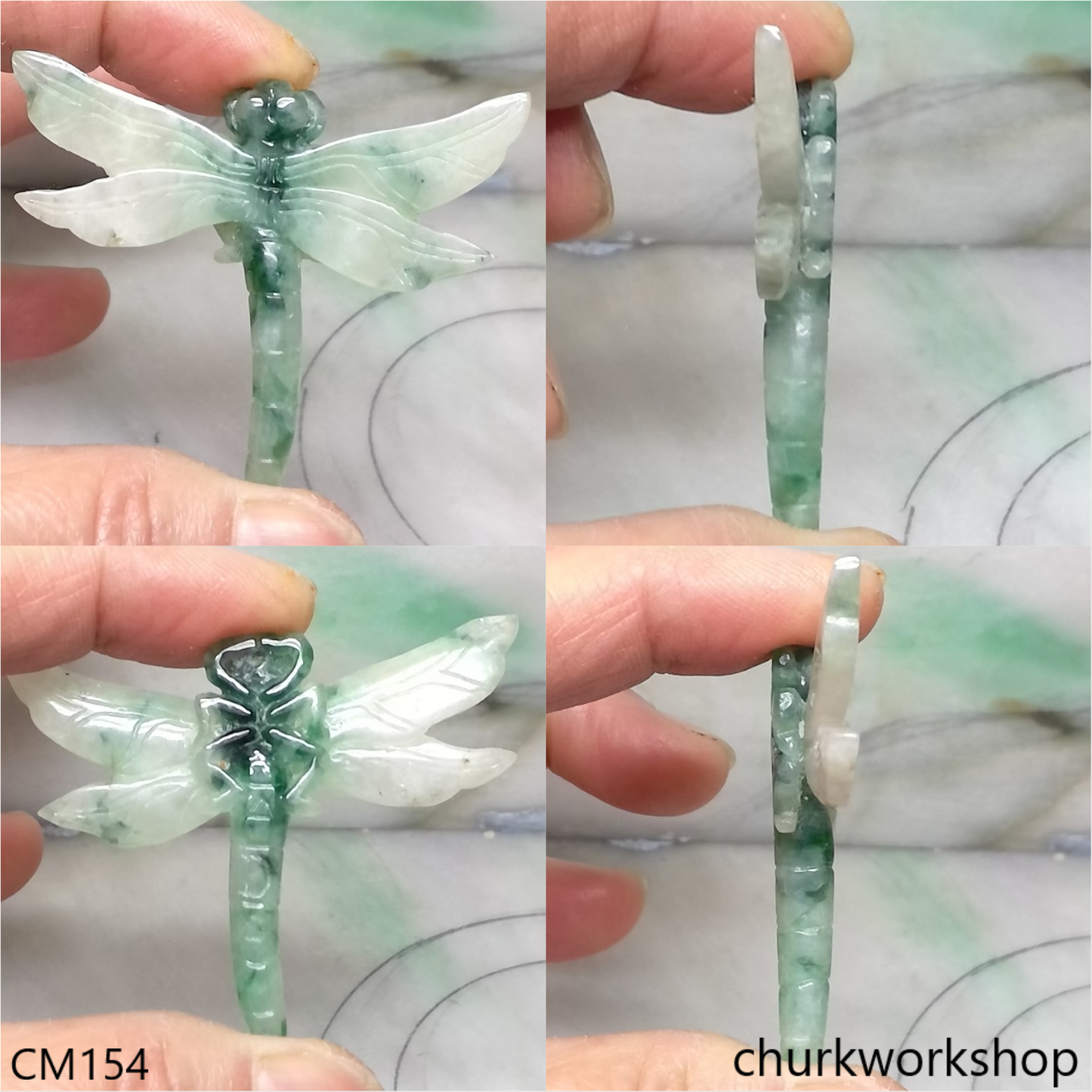 Custom cut bluish green dragonfly pendant