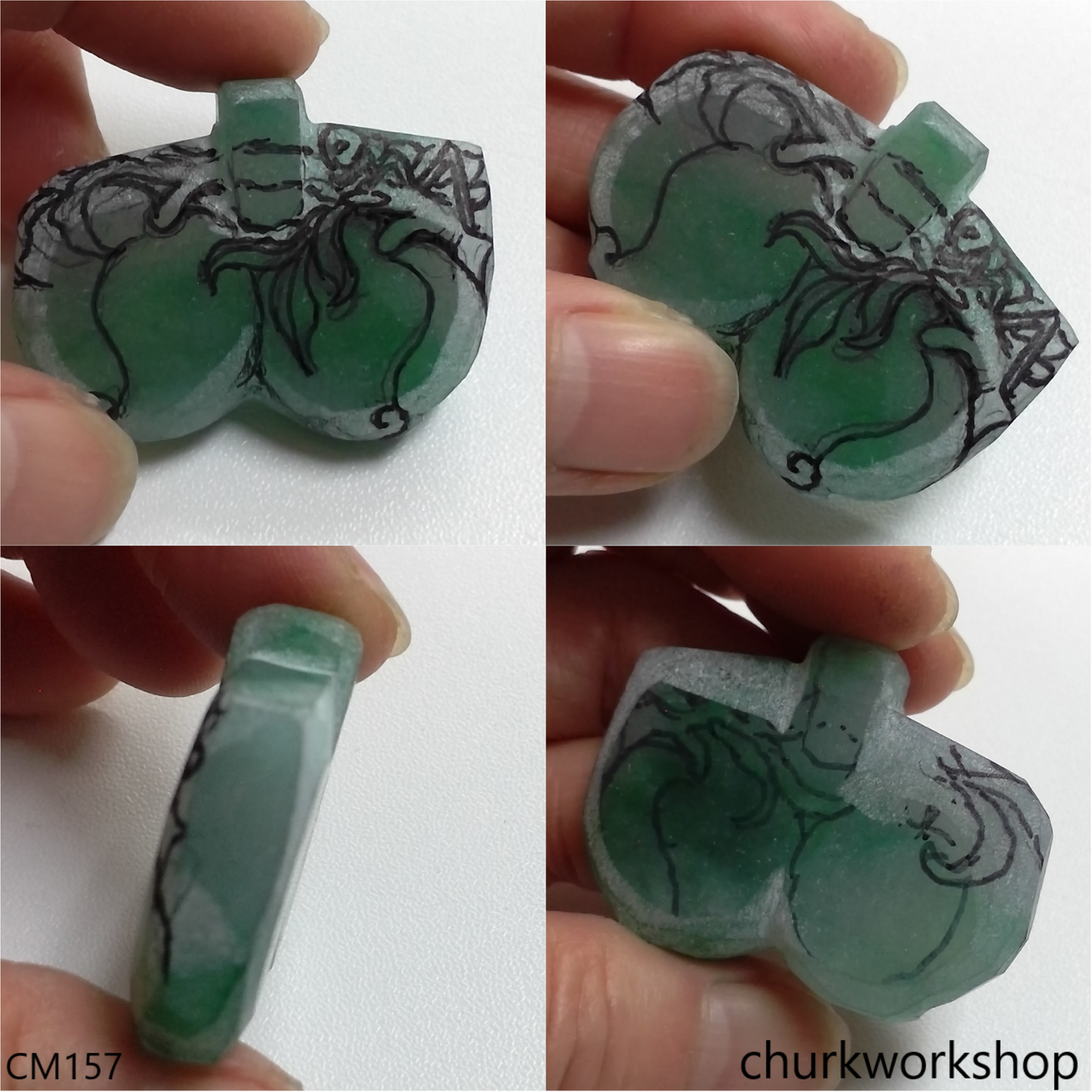 Custom green jade double peaches pendant