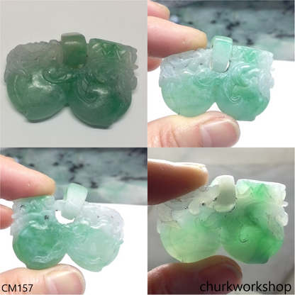 Custom green jade double peaches pendant