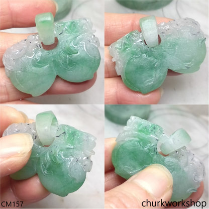 Custom green jade double peaches pendant