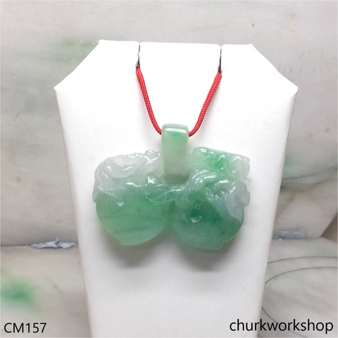 Custom green jade double peaches pendant