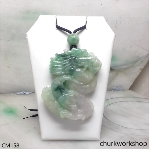 Custom cut Dragon jade pendant with black cord