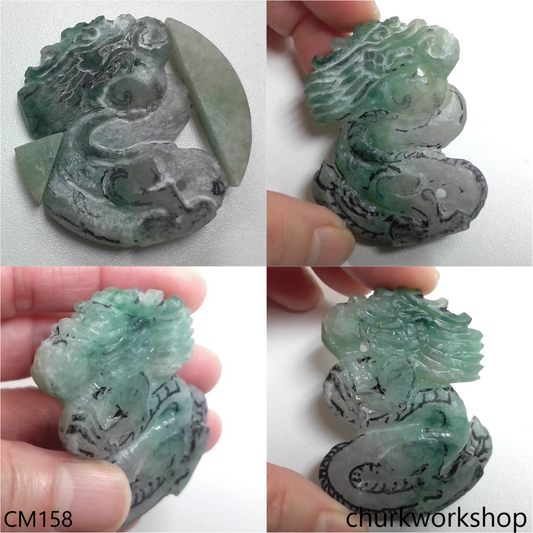 Custom cut Dragon jade pendant with black cord