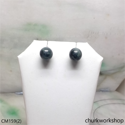 Custom cut bluish green 14K white gold ear studs