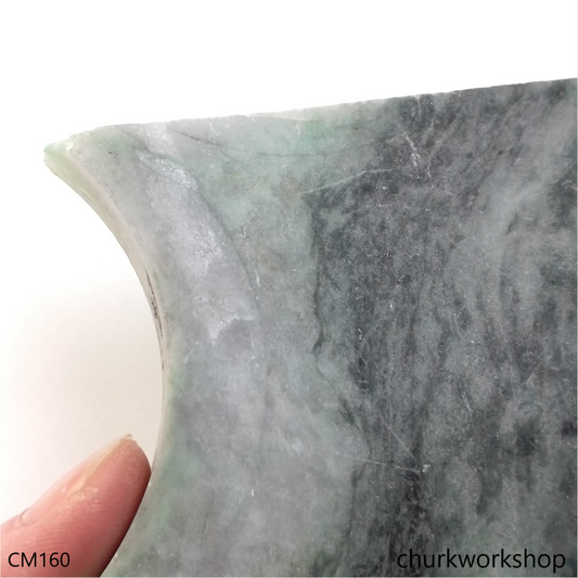 Custom cut white base with bluish green jade band