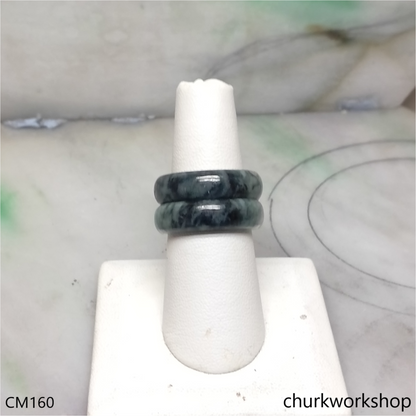 Custom cut white base with bluish green jade band