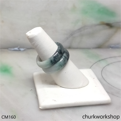 Custom cut white base with bluish green jade band