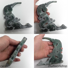 Reserved for Lou  Custom cut Jade Dragon sculpture with custom wood stand