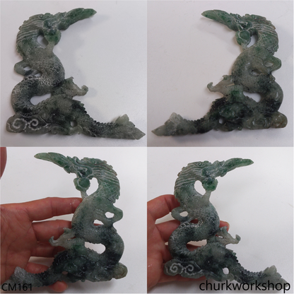 Reserved for Lou  Custom cut Jade Dragon sculpture with custom wood stand