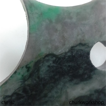 Custom cut white base with bluish green jade band