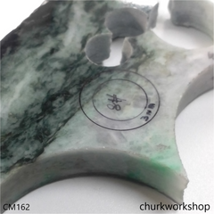 Custom cut white base with bluish green jade band