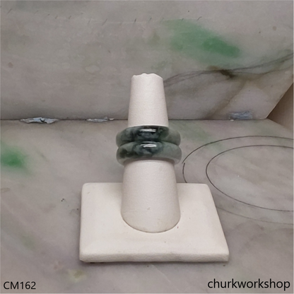 Custom cut white base with bluish green jade band