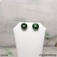 Reserved for Julie     Dark green color jade ear studs
