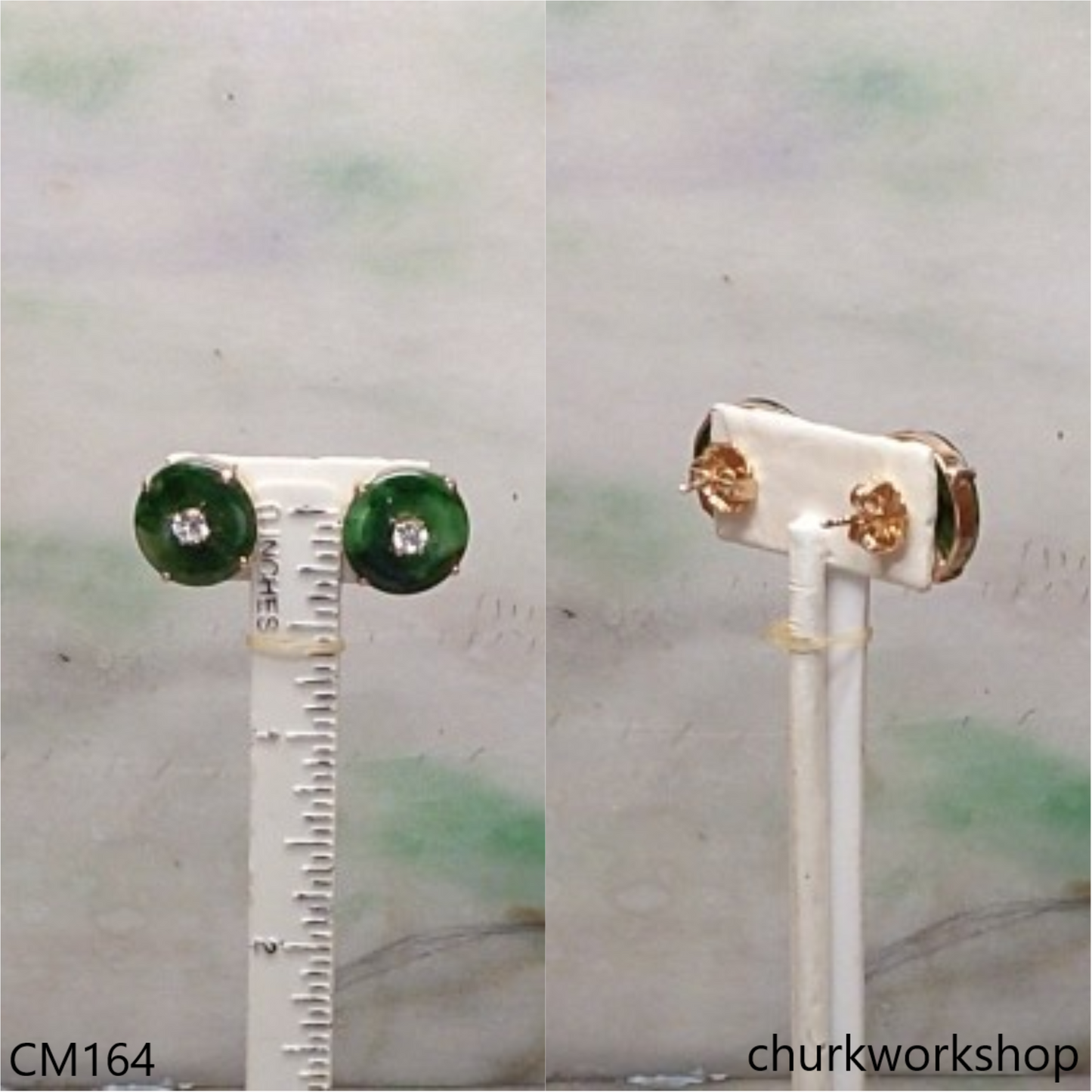 Reserved for Julie     Dark green color jade ear studs