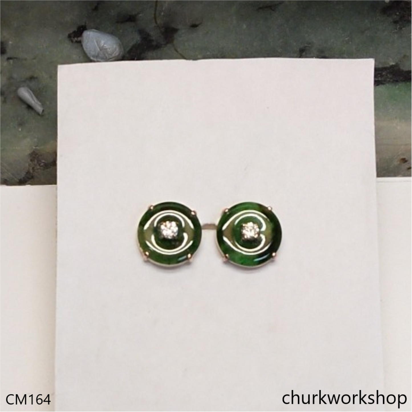 Reserved for Julie     Dark green color jade ear studs