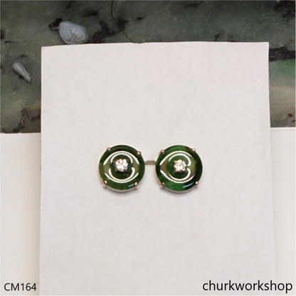 Reserved for Julie     Dark green color jade ear studs