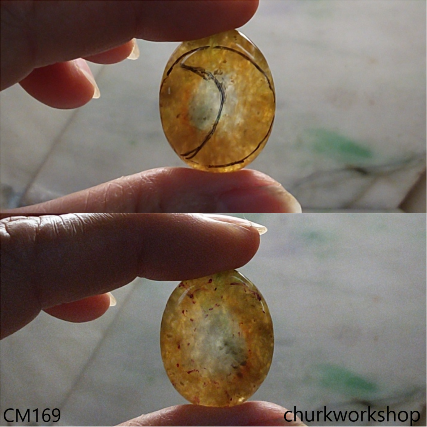 Custom cut brownish crescent moon pendant