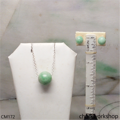 Custom cut light green beads ear studs and pendant set