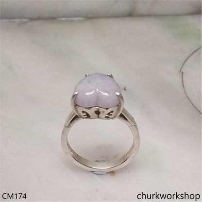 Lavender jade heart silver ring