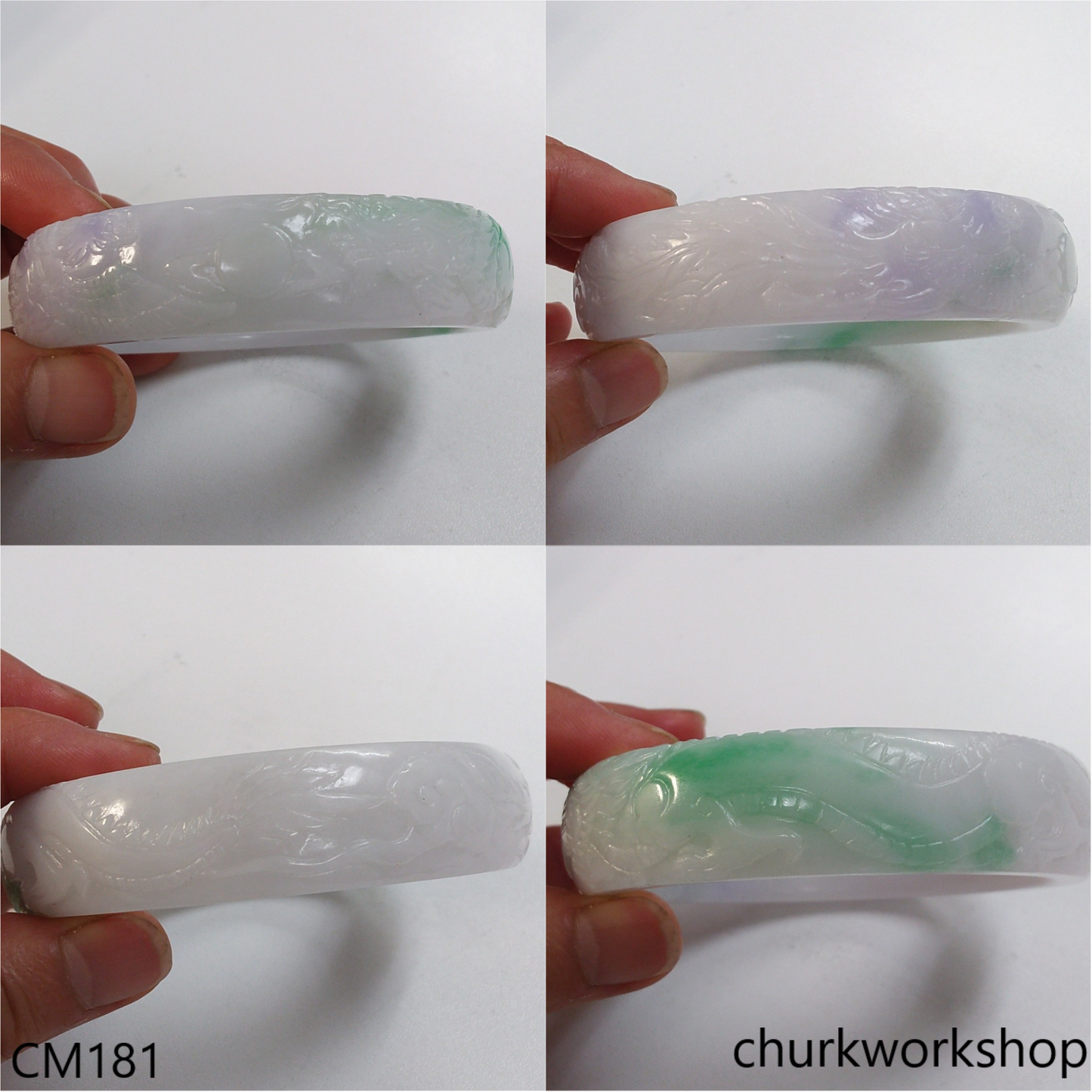 Custom cut Dragon & Phoenix jade bangle