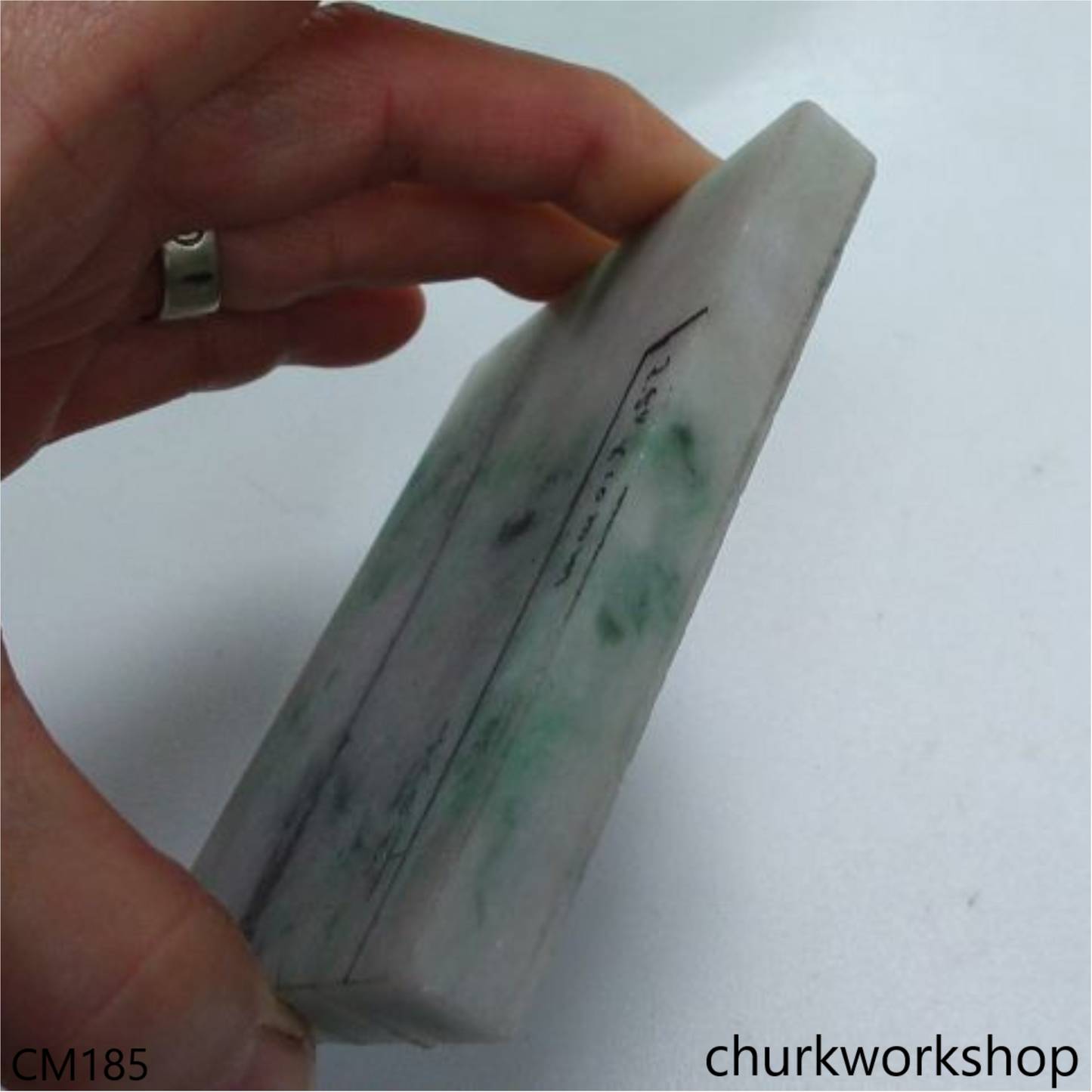 Custom cut light green jade cylinder