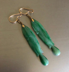 Custom cut jade fish earrings