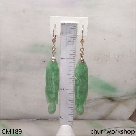 Custom cut jade fish earrings