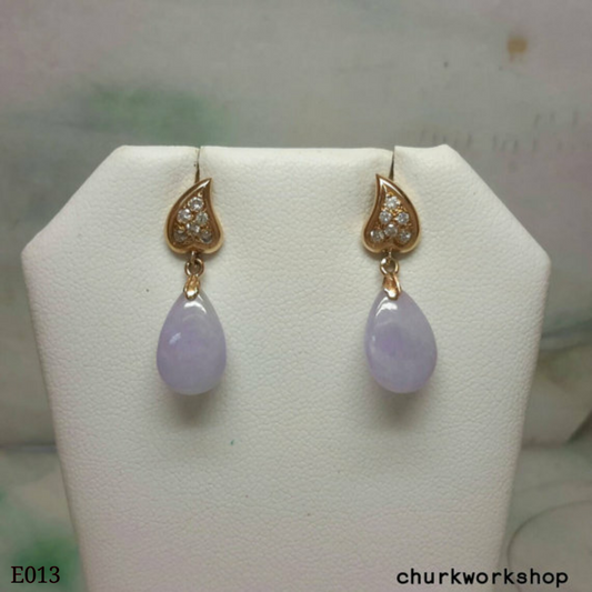 Lavender jade earrings, 18k dangling jade earrings