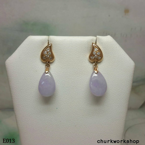 Lavender jade earrings, 18k dangling jade earrings