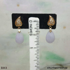 Lavender jade earrings, 18k dangling jade earrings