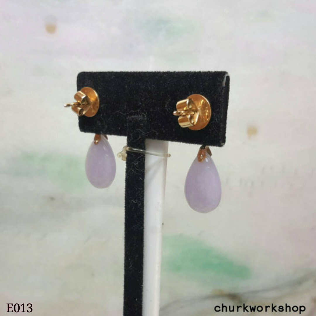 Lavender jade earrings, 18k dangling jade earrings