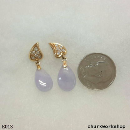 Lavender jade earrings, 18k dangling jade earrings
