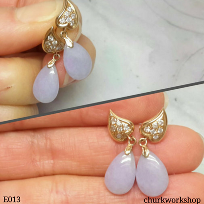 Lavender jade earrings, 18k dangling jade earrings