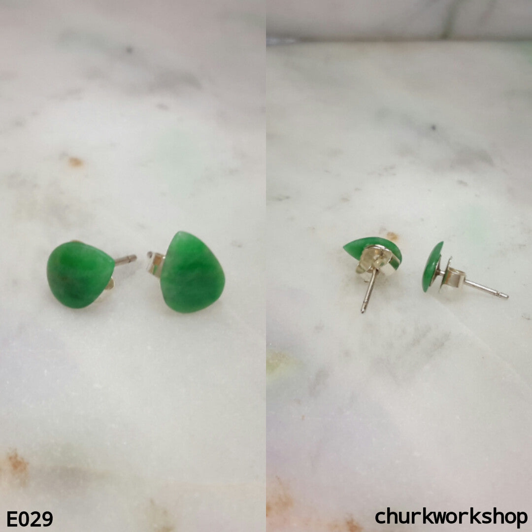Green jade ear studs