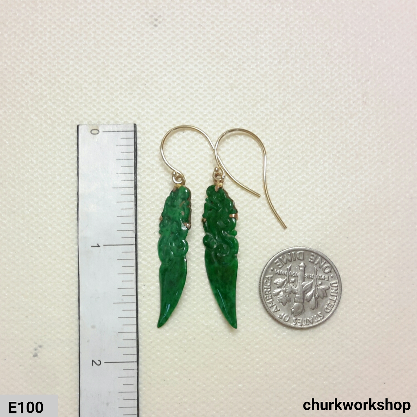 14K dangling jade earring