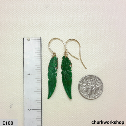 14K dangling jade earring