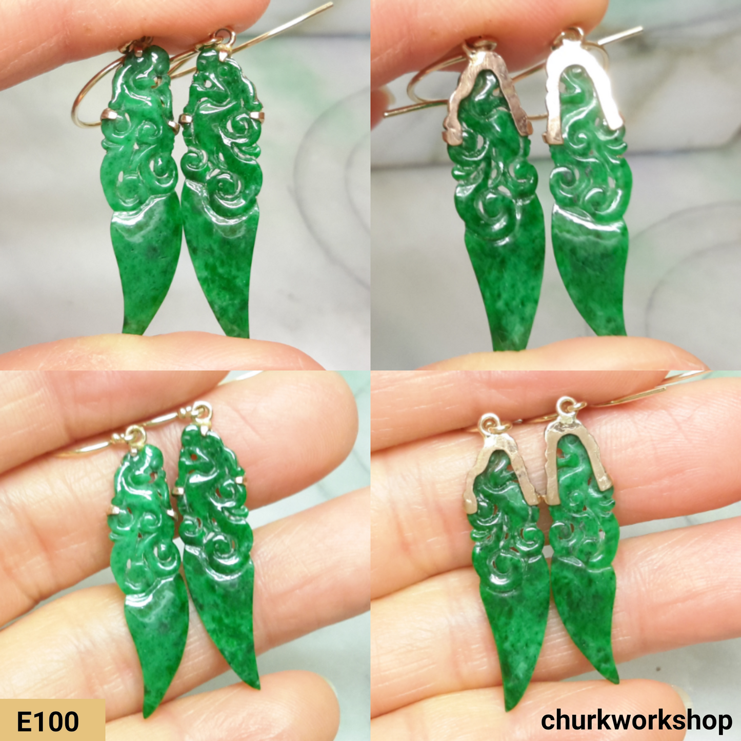 14K dangling jade earring
