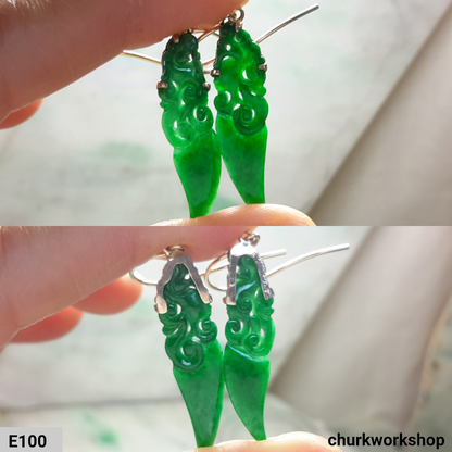 14K dangling jade earring