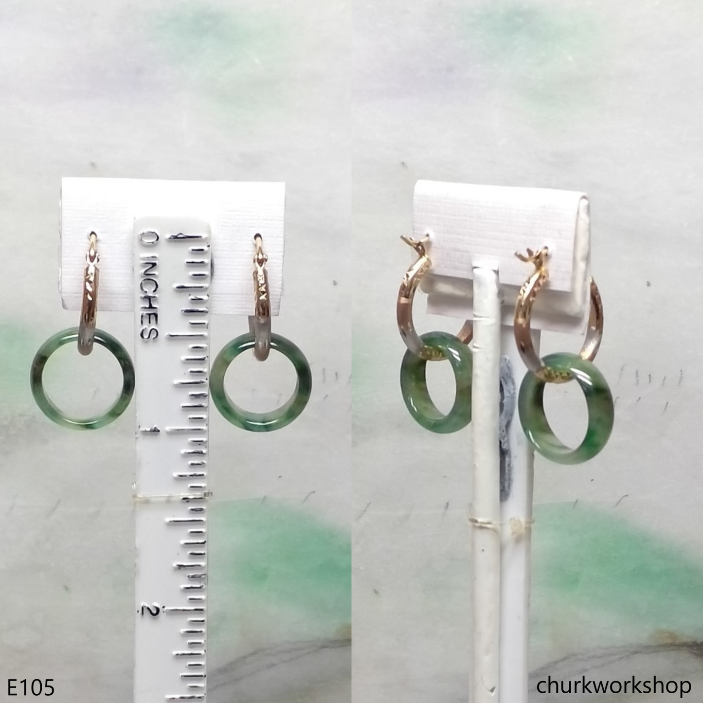 Green jade earrings, gold jade earrings