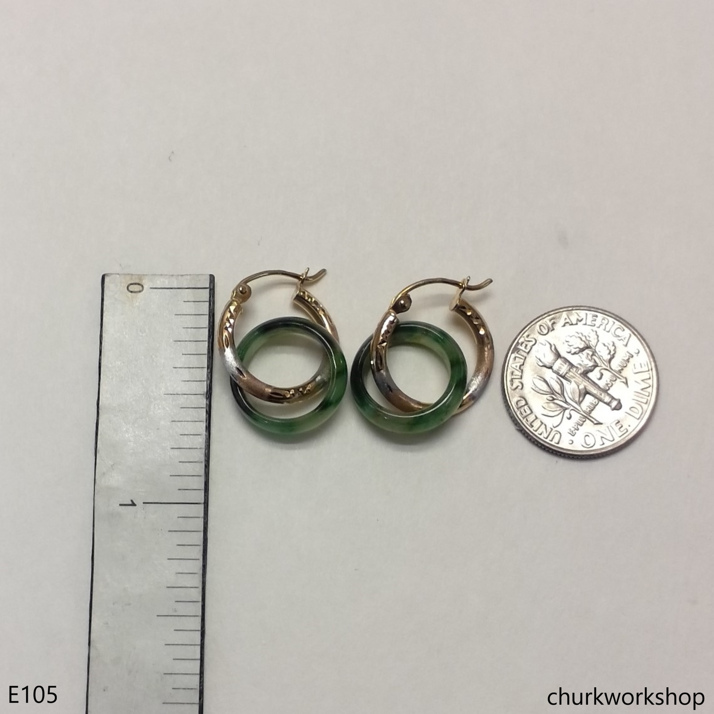 Green jade earrings, gold jade earrings