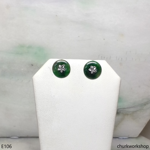 Dark green color jade ear studs