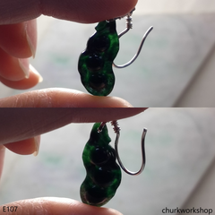 Dark green jade earring sterling silver