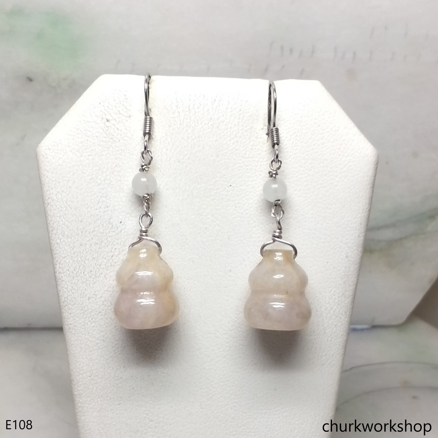 Pale lavender mix yellowish jade gourd ear hooks